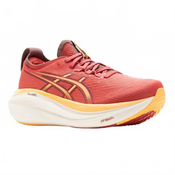 NEW ASICS women's gel nimbus 27 shoes in dark pink clay/orange glow - Picture 5 of 5